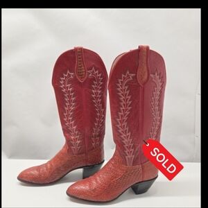 SOLD.....Vintage Women's Red Leather/Snakeskin Hondo Cowboy Boots Size 6B